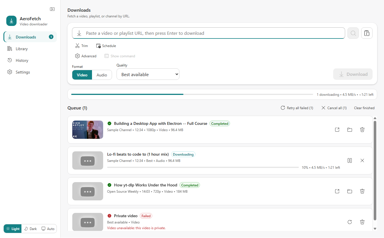 Downloads, light theme
